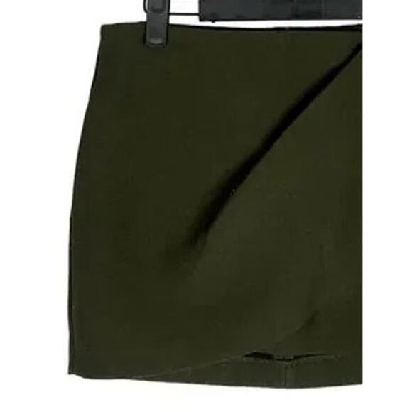 Zara Draped Wrap Look Mini Lined Skirt Back Zip Up Pockets XS Olive Green #3913 - Picture 4 of 15